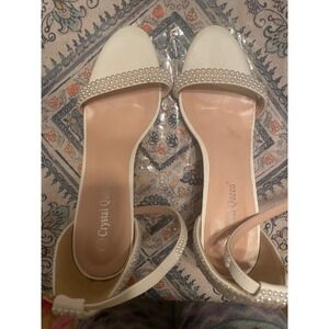 Crystal Queen Womens White Pearl Embellished Bridal Sandals Ankle Strap Heel 42